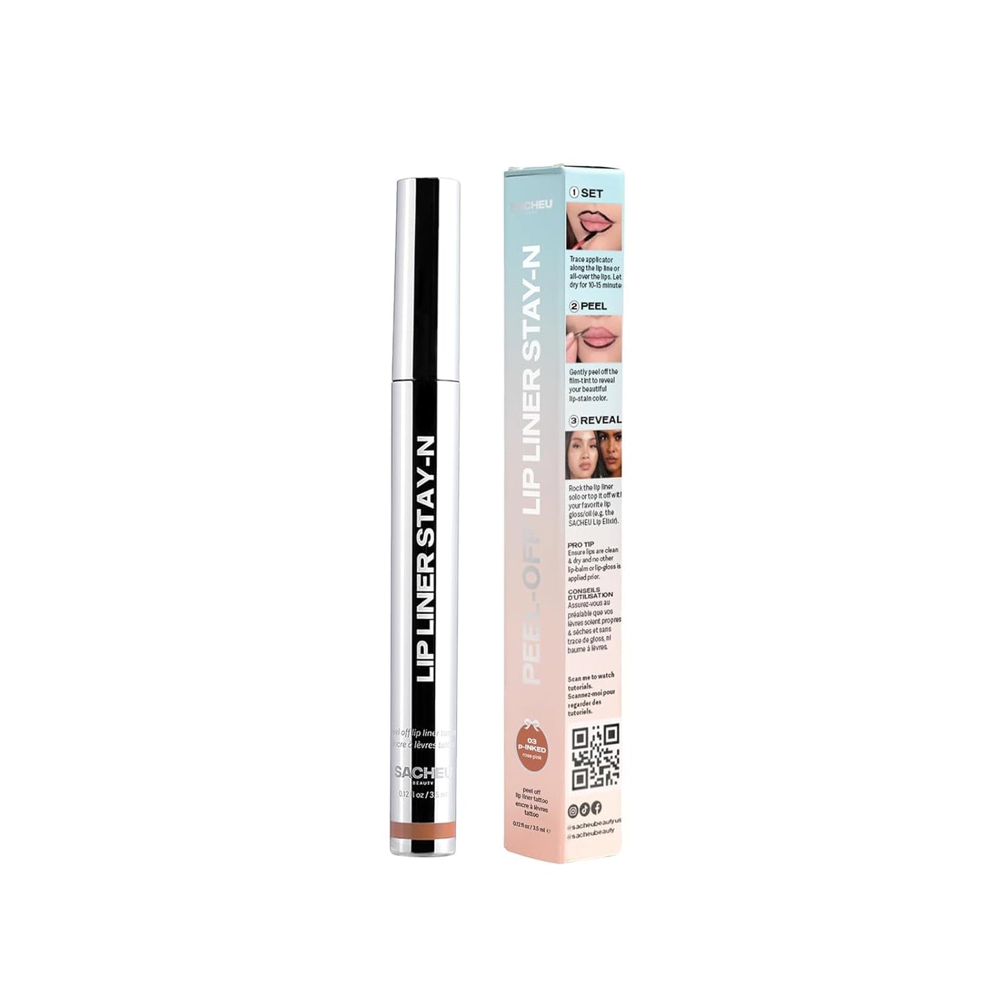 Lip Liner Stay-N Peel off Lip Stain — Long Lasting Matte Lip Tattoo Transfer Proof Lipstain Infused with Hyaluronic Acid & Vitamin E for All Skin Types — Vegan & Cruelty-Free, P-Inked
